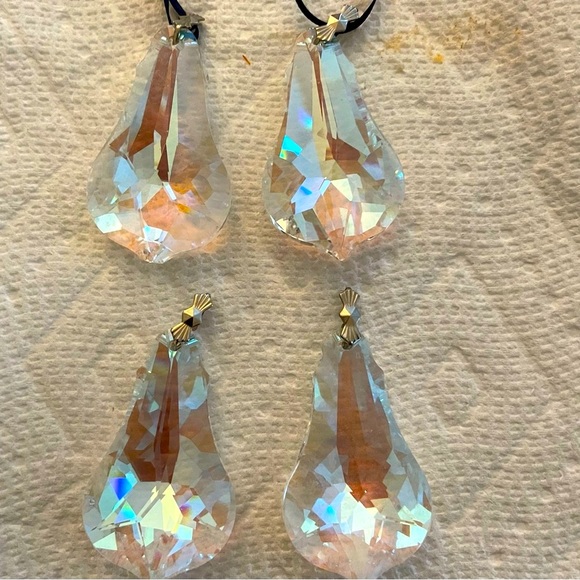 Swarovski Four Crystal Rounded Pendalogue Two Pieces have Ribbon about 2 Inches - Picture 8 of 11